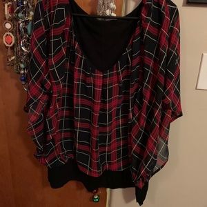 Red & Black Plaid Chiffon Top